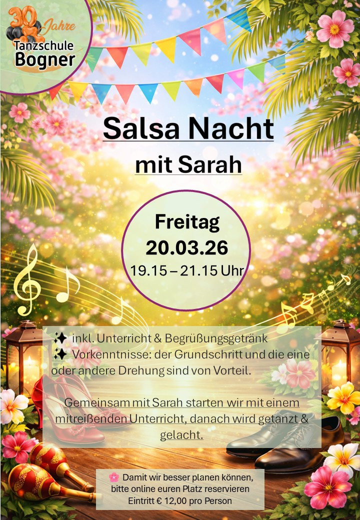 Mehr über den Artikel erfahren Salsa Nacht mit Sarah Fr. 20.03.26