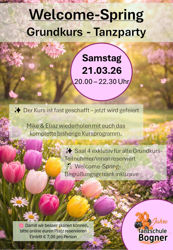 Mehr über den Artikel erfahren Welcome Spring Tanzparty -für alle Grundkurse- Sa. 21.03.26