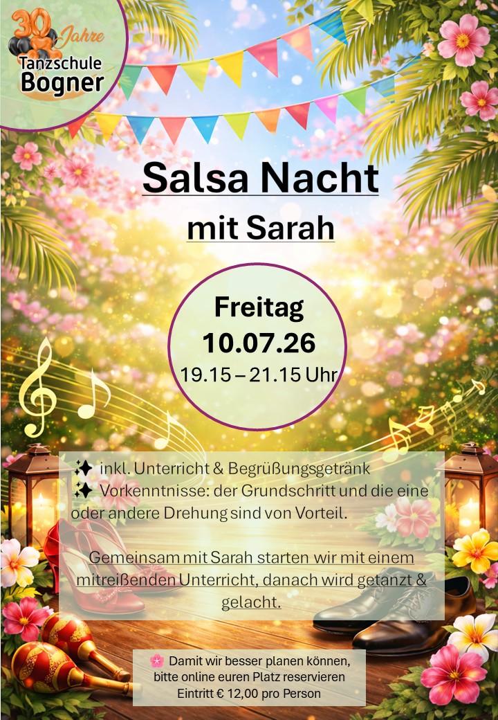 Mehr über den Artikel erfahren Salsa Nacht mit Sarah Fr. 10.07.26