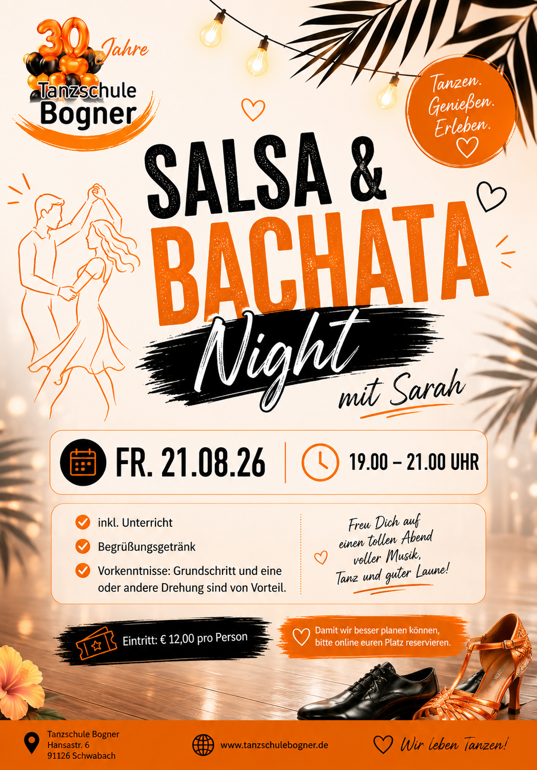 Mehr über den Artikel erfahren Salsa & Bachata Night mit Sarah Fr. 21.08.26